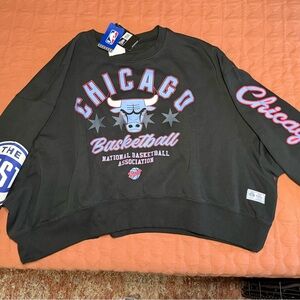NBA Chicago Bulls Black Crewneck with Red and Light Blue Logo